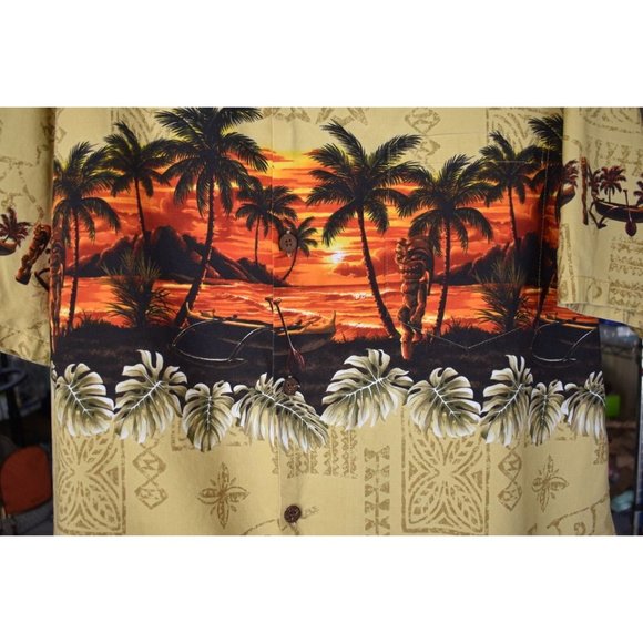 Men's Vintage Bishop Street Hawaiian Sunset Print Yellow Dad Shirt 2XL - Picture 6 of 7